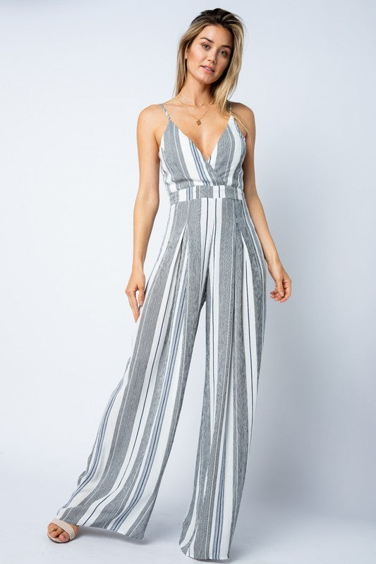 Fashion Summer Strap Off White Multi-Color Contrast Back Tie-Up Jumpsuit