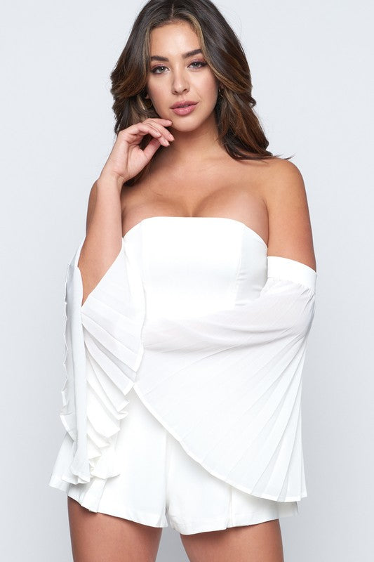 Elegant Strapless Bell Sleeve White Romper
