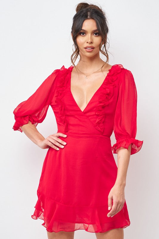 Fashion Red Ruffle Band Detailed Dress