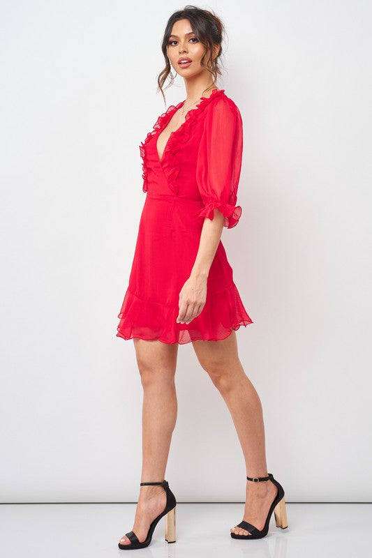 Fashion Red Ruffle Band Detailed Dress