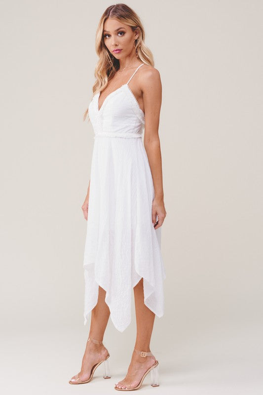 Fashion Strap White Lace Tassel Detailed Summer Dress