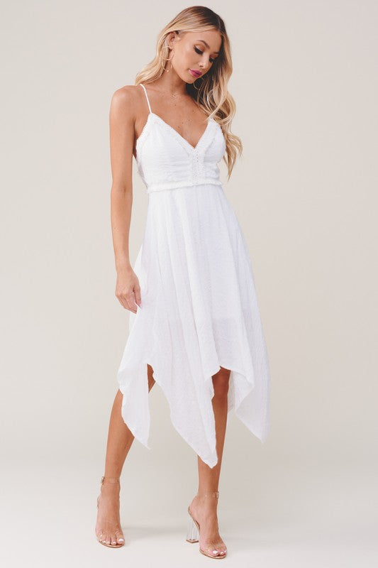 Fashion Strap White Lace Tassel Detailed Summer Dress
