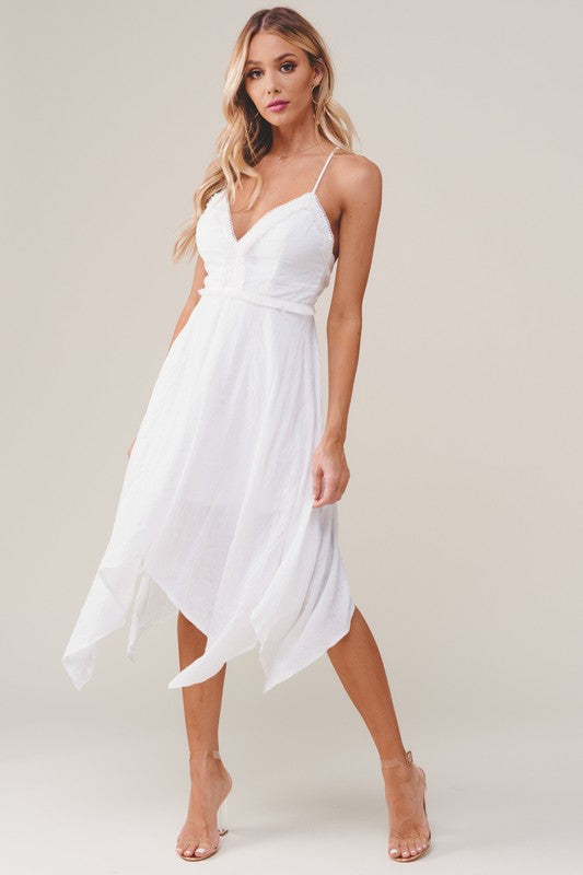 Fashion Strap White Lace Tassel Detailed Summer Dress