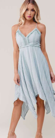 Fashion Strap Sage Lace Tassel Detailed Summer Dress