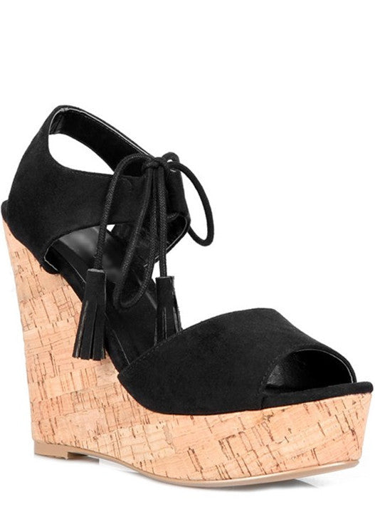 Summer Elegant Black Wedge with Tassel