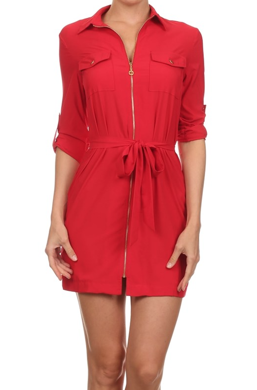Fashion Red Shirt Dress