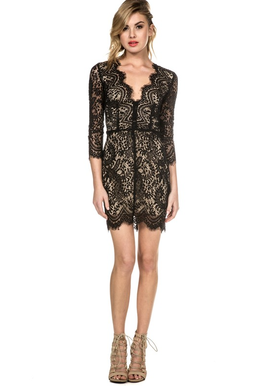 Elegant Black Lace Dress Short Sleeve