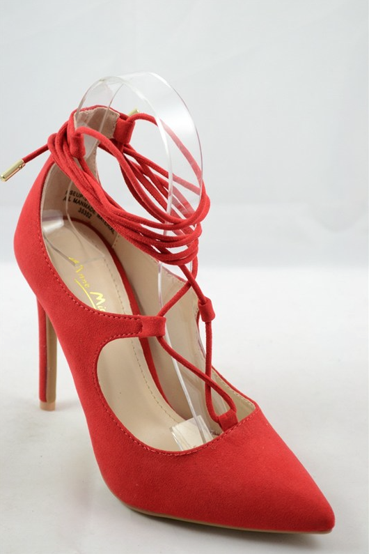 Elegant Red Lace-Up Pointy Heels