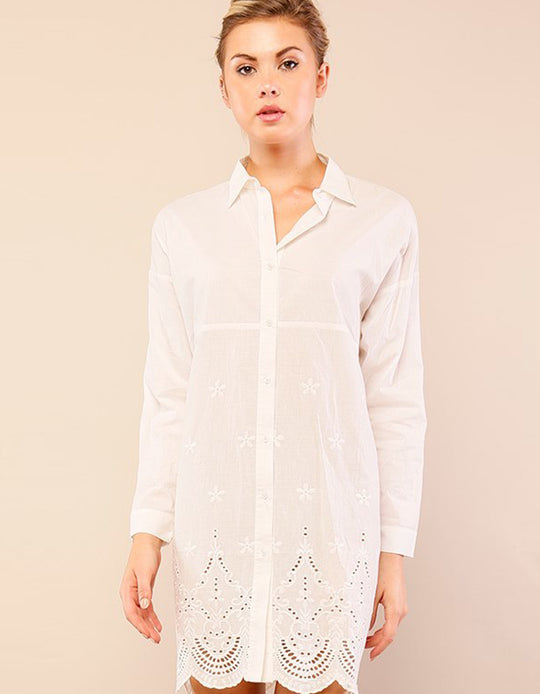 Shirt Dress with Scallop and Crochet Detailed