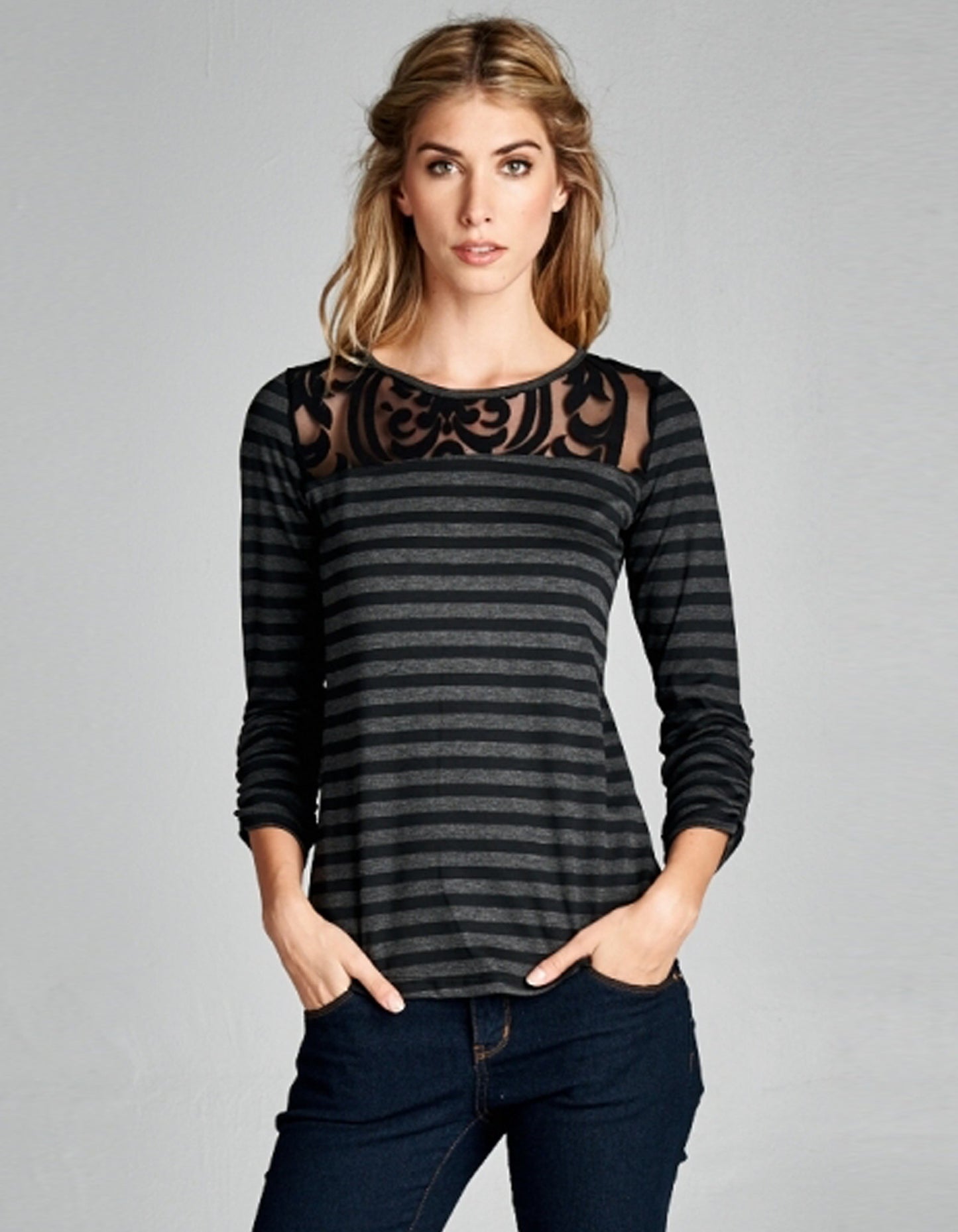 Striped Top with Lace Detail