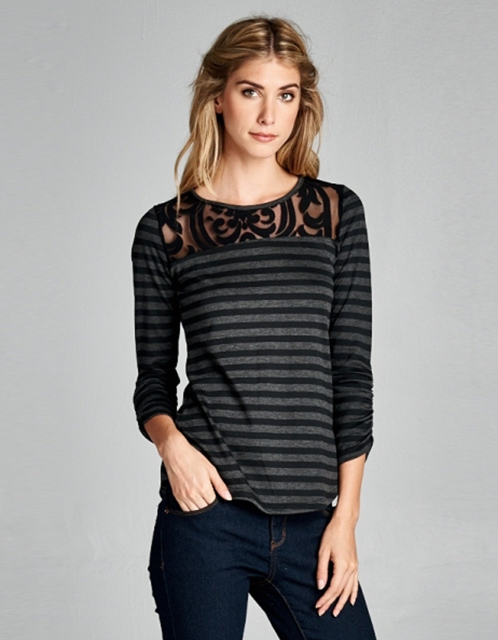 Striped Top with Lace Detail