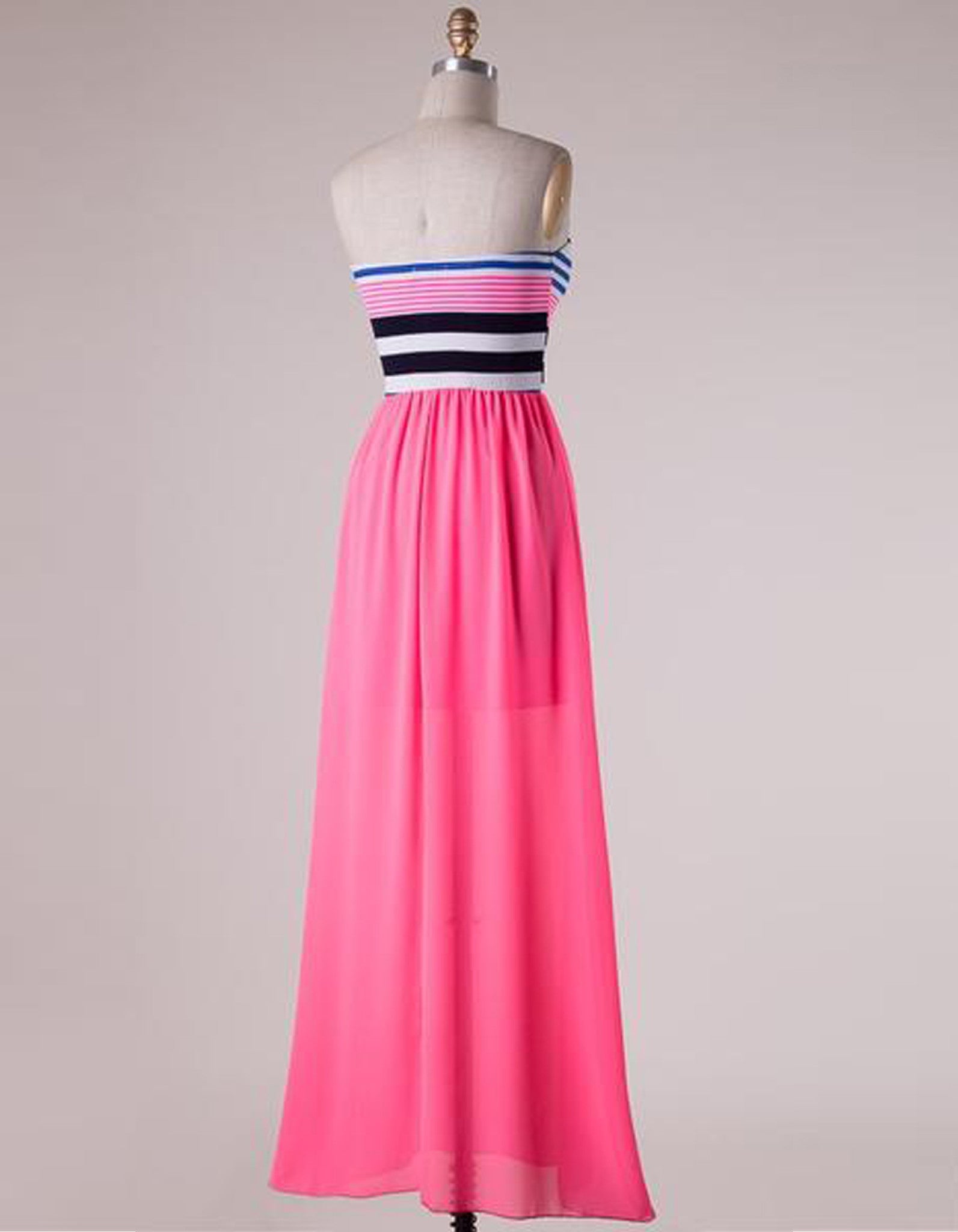 Summer Strapless Neon Pink Print Maxi Dress