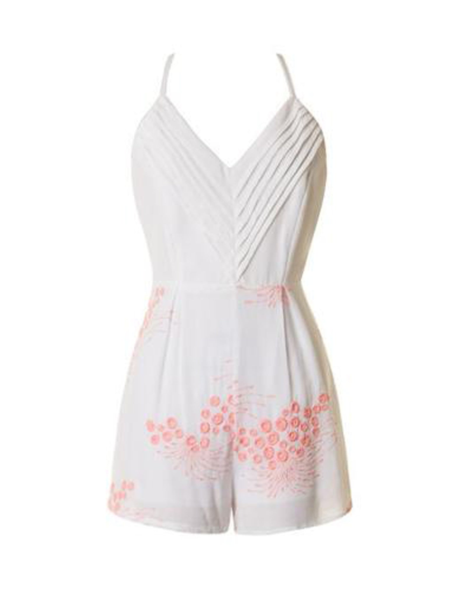 Summer White Sleeveless Romper with Pink Embroidery