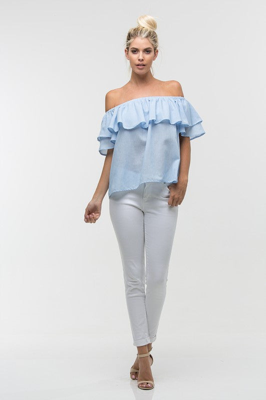 Summer Ruffle Marine Style Off Shoulder Top