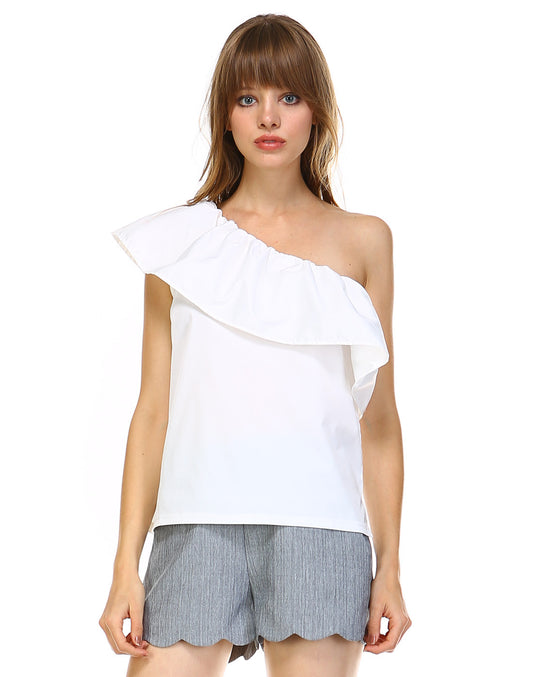 Elegant One Shoulder Ruffle Top