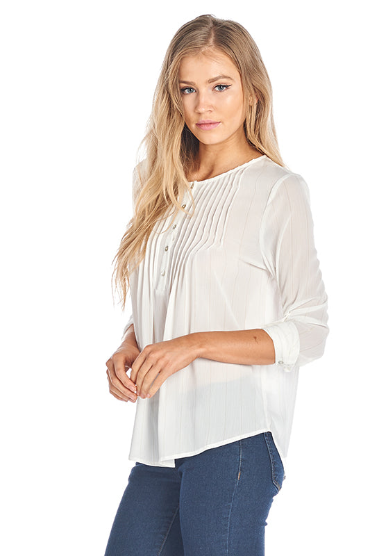 Elegant Gold Detailed Striped White Blouse