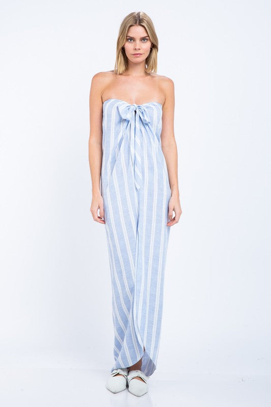 Fashion Off Shoulder Blue Marine Front Tie-Up Maxi Dress