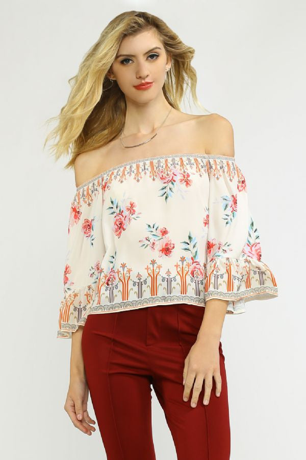 Fashion Off Shoulder Bell Sleeve Cream Top