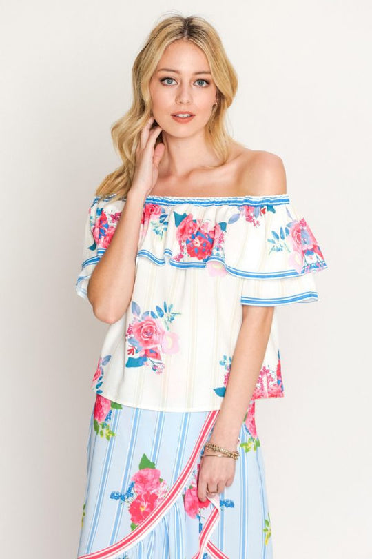 Fashion Off Shoulder Layer Floral Top