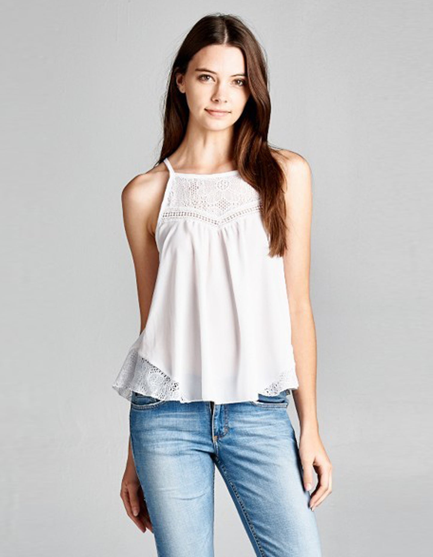Tank Top White With Lace Neckline