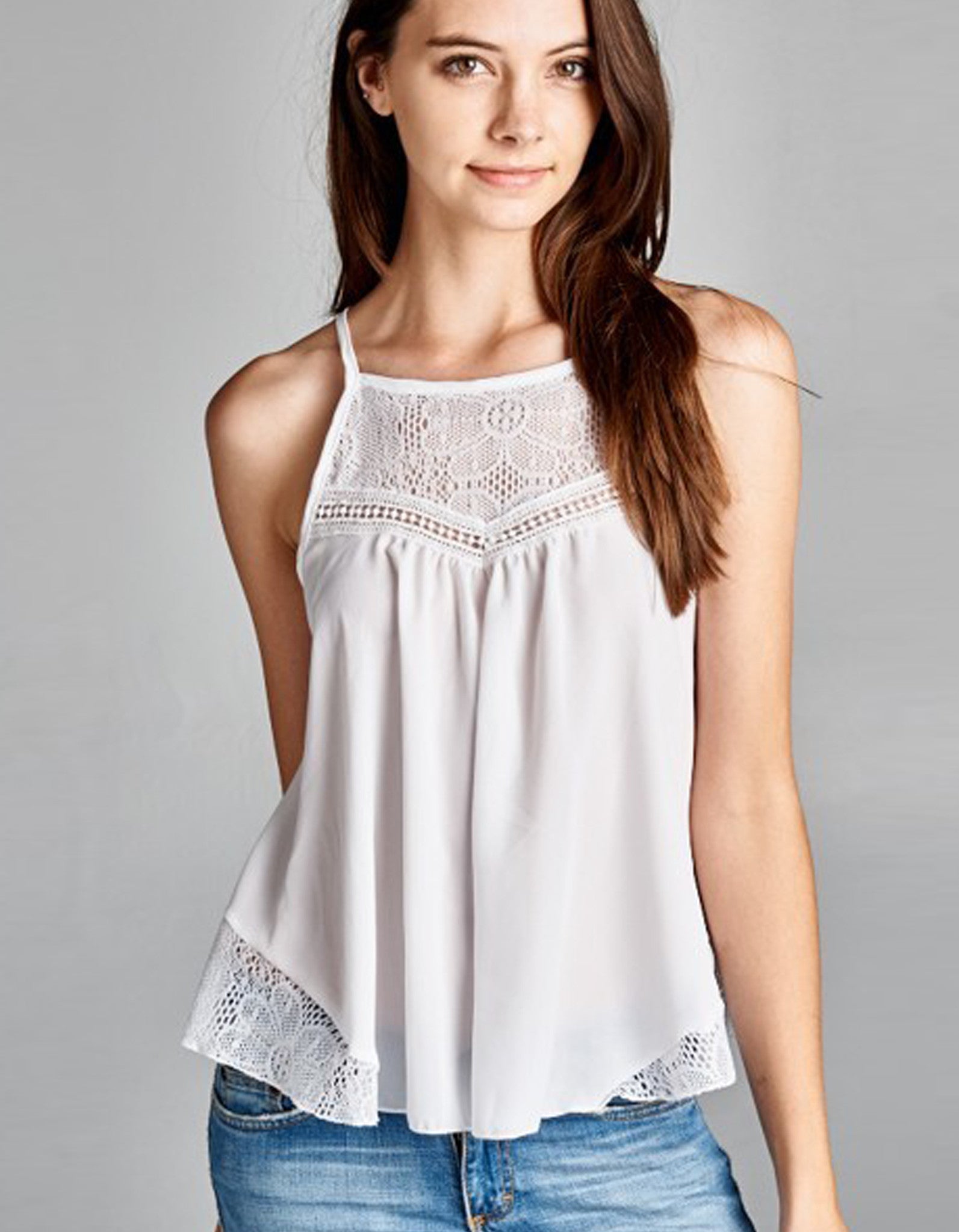 Tank Top White With Lace Neckline