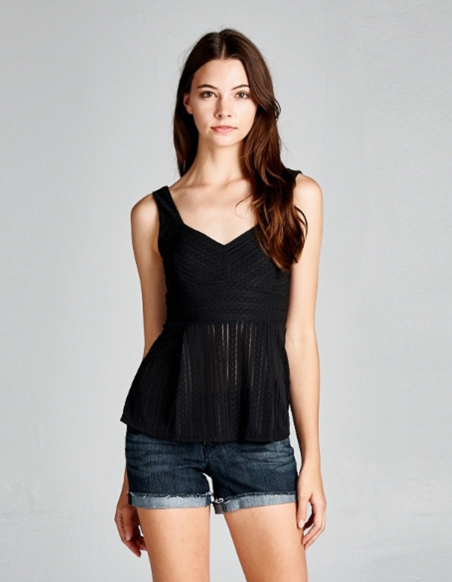 Textured Flare Sweetheart Black Top
