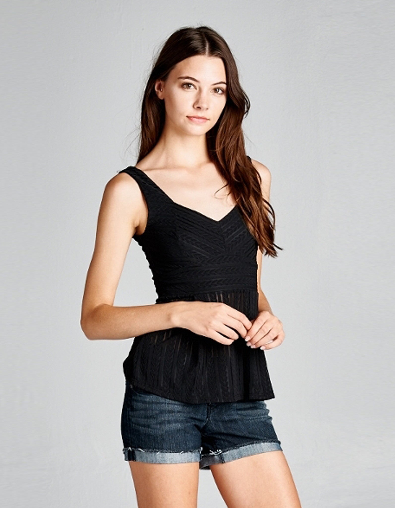 Textured Flare Sweetheart Black Top