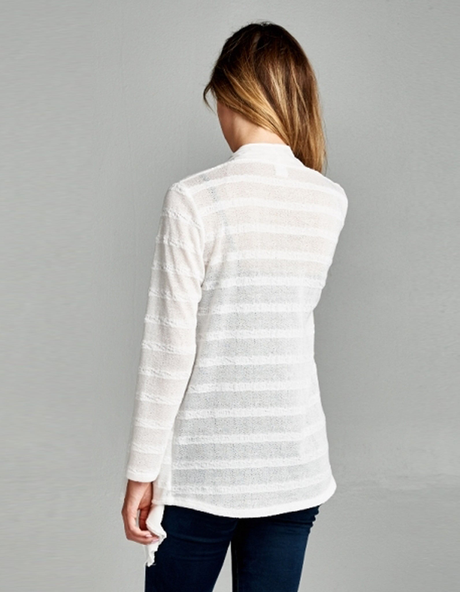 Textured Knit Draped White Cardigan