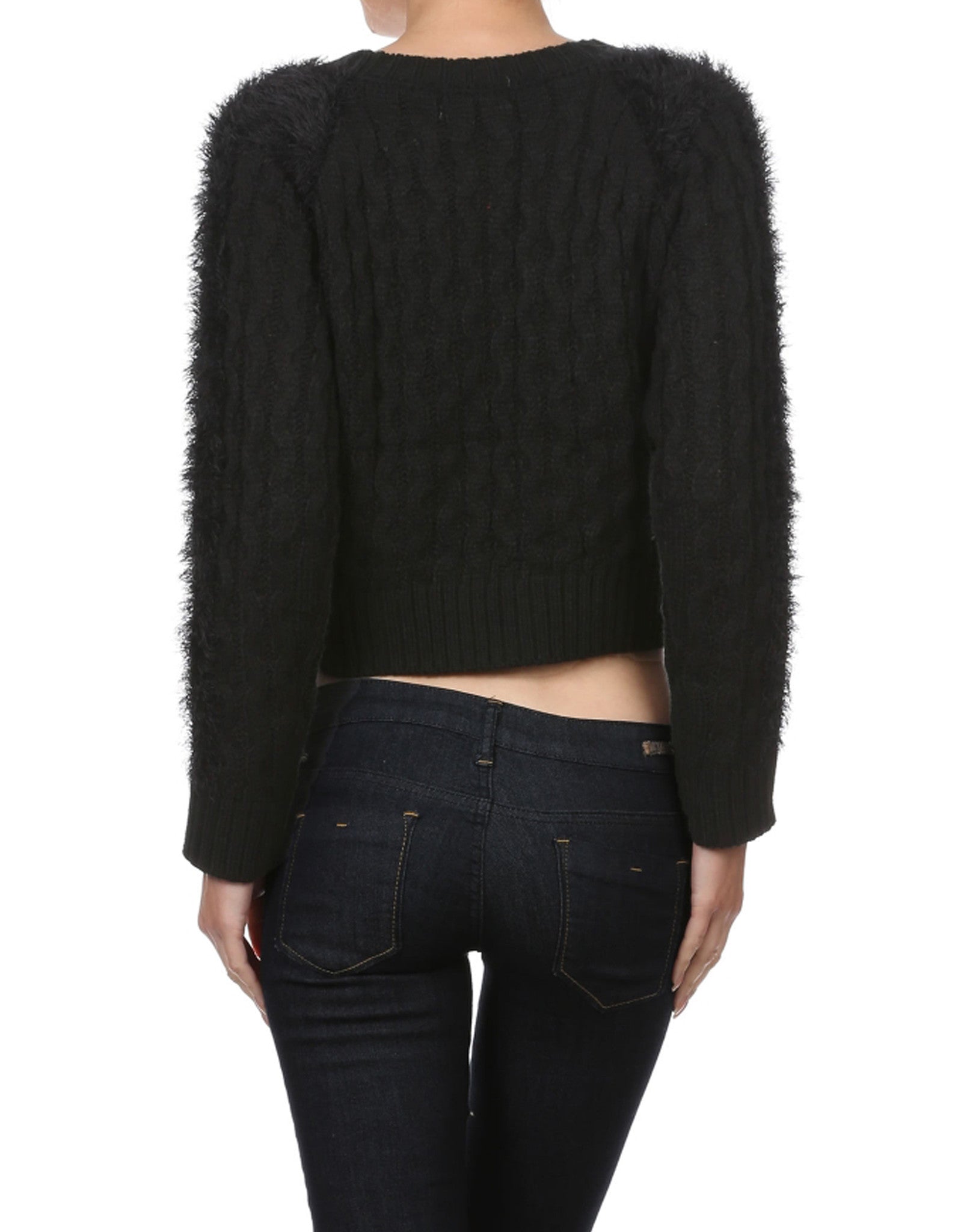 Textured Sleeve Black Sweater