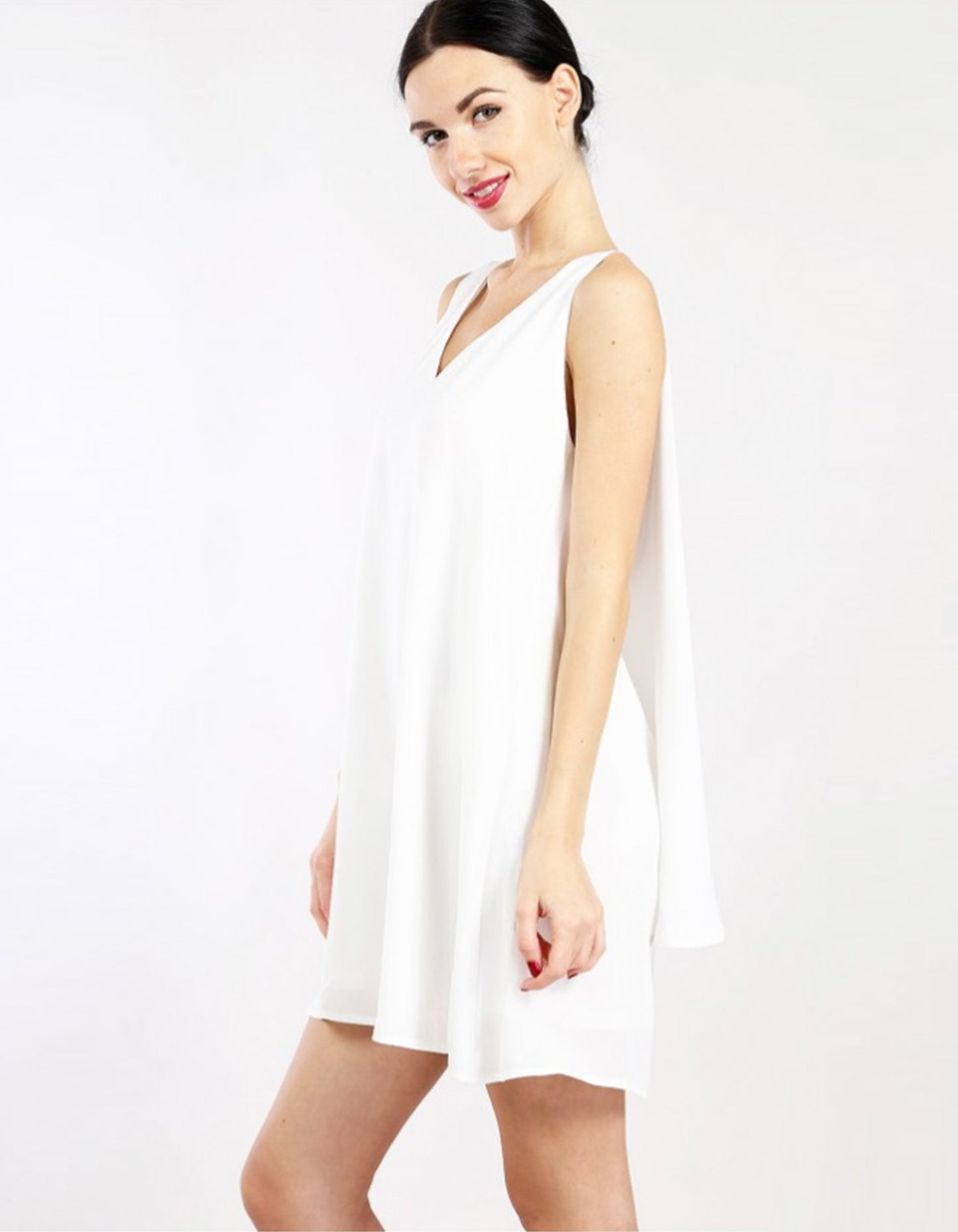 V Neck Layered White Dress