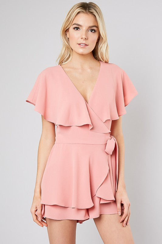 Fashion Blush Wrap Ruffle Romper