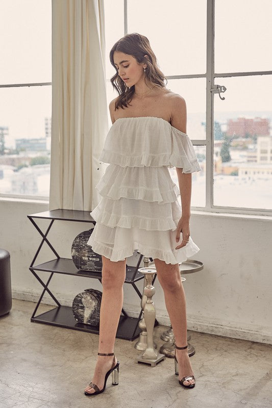 Fashion Summer Off Shoulder White Ruffle Dress