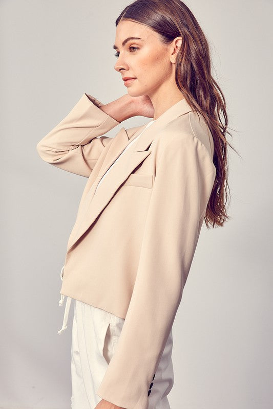 Fashion Light Beige Crop Blazer Jacket