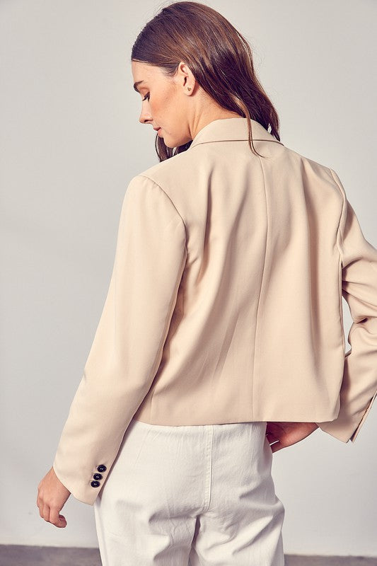 Fashion Light Beige Crop Blazer Jacket
