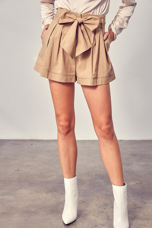 Elegant Summer Taupe Tie-Up Ruffle High Waisted Shorts
