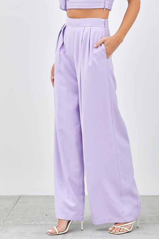 Elegant Milky Lilac High Waisted Wide Leg Pants