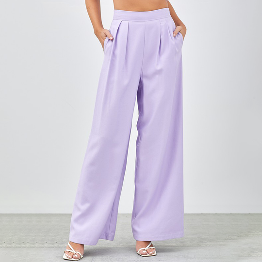 Elegant Milky Lilac High Waisted Wide Leg Pants