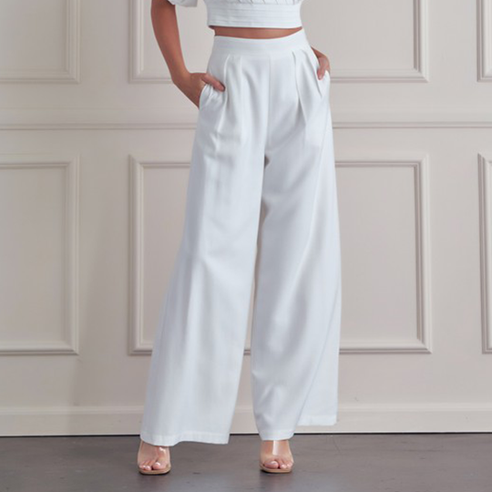 Elegant White High Waisted Wide Leg Pants