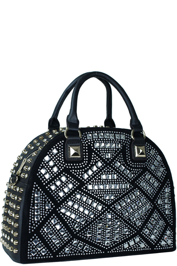 Elegant Black Round Stud Rhinestone Embellished Handbag