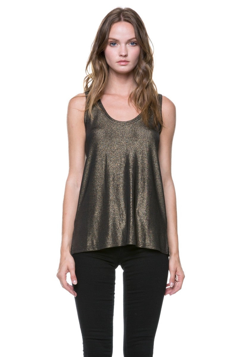 Casual Shimmer Gold Tank Top
