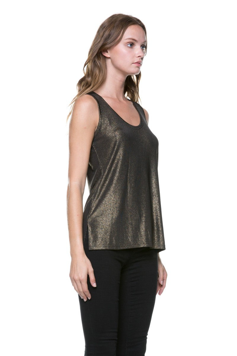 Casual Shimmer Gold Tank Top