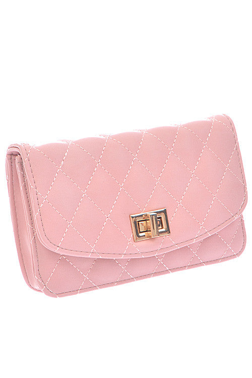 Pink Clutch with Quilted Golden Detail