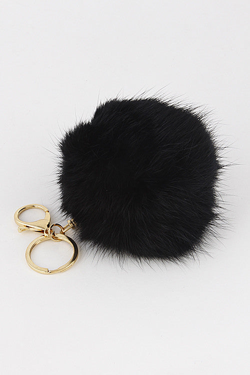 Small Black Pom Pom Gold Key Chain