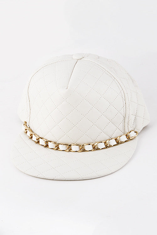 Gold Chain White Quilted Cap