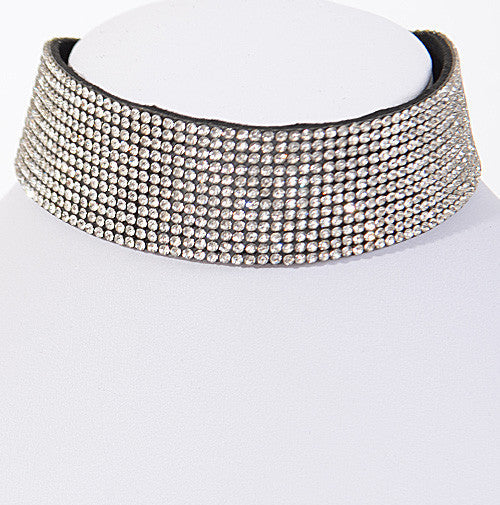 Elegant Rhinestone Lover Wide Choker Necklace