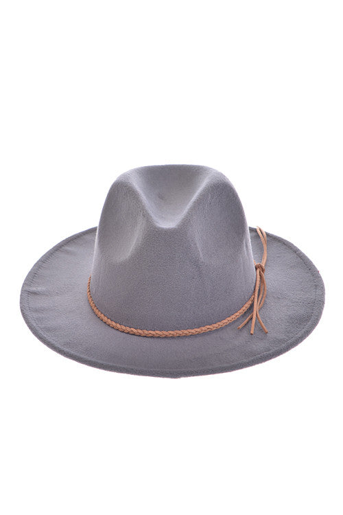 Fashion Fedora With Braided Ribbon Detail Grey Hat