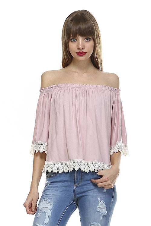 Off Shoulder Crochet Dusty Pink