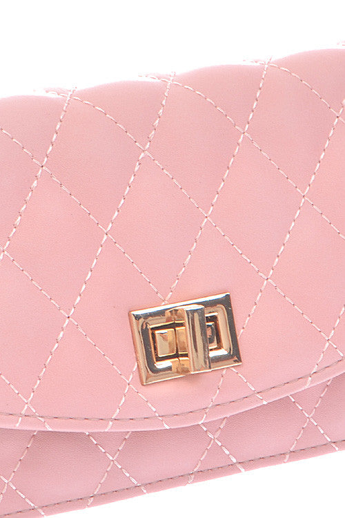 Pink Clutch with Quilted Golden Detail