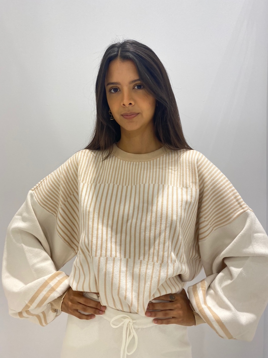 Fashion Puffy Sleeve Beige Casual Sweater