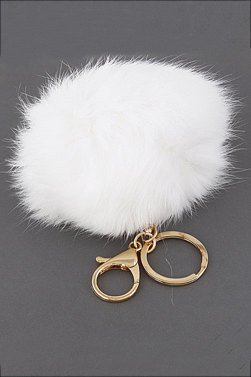 Small White Pom Pom Gold Key Chain